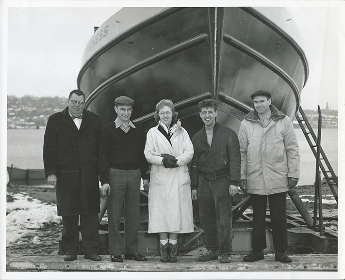 The launching of our first boat in 1953. The Duchess.